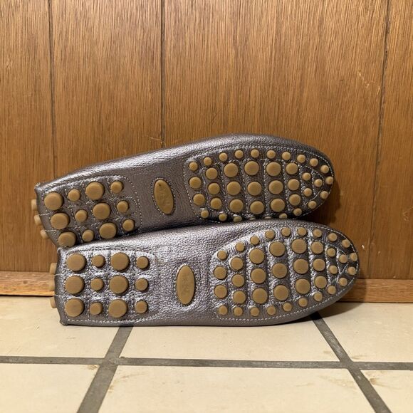 Coach Nola Gunmetal Silver Pebbled Leather Logo Slip On Loafer Driving Shoe 8 - Picture 6 of 6